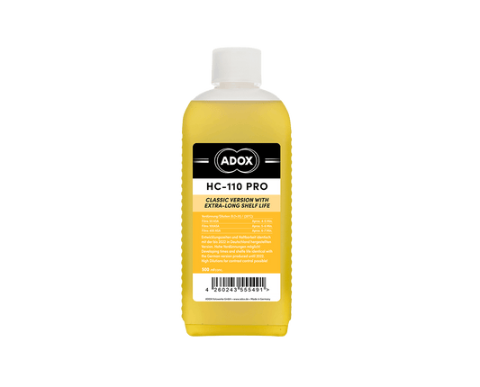 ADOX HC-110 Pro black and white film developer 500ml bottle with classic label design.