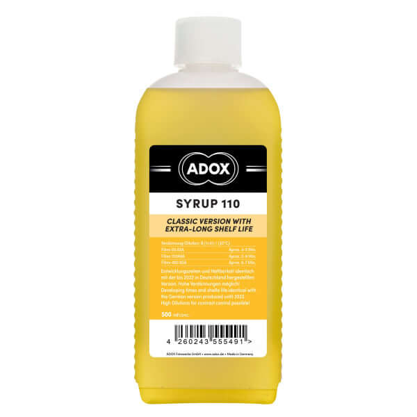 ADOX Syrup 110 Black & White film developer 500ml bottle with classic label and extra-long shelf life.