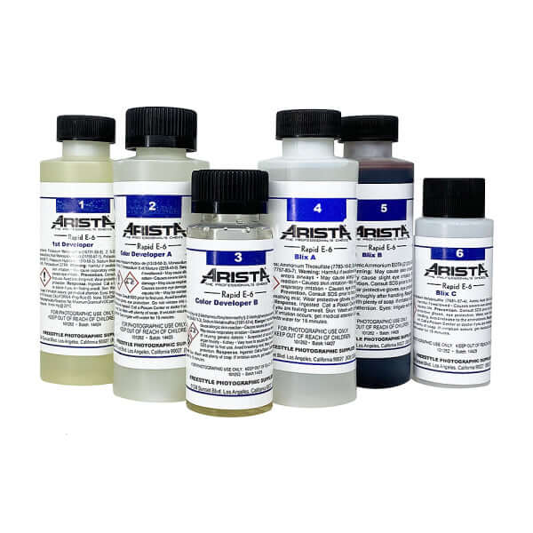 Arista Rapid E-6 Slide Developing Kit chemicals bottles for color slide film processing