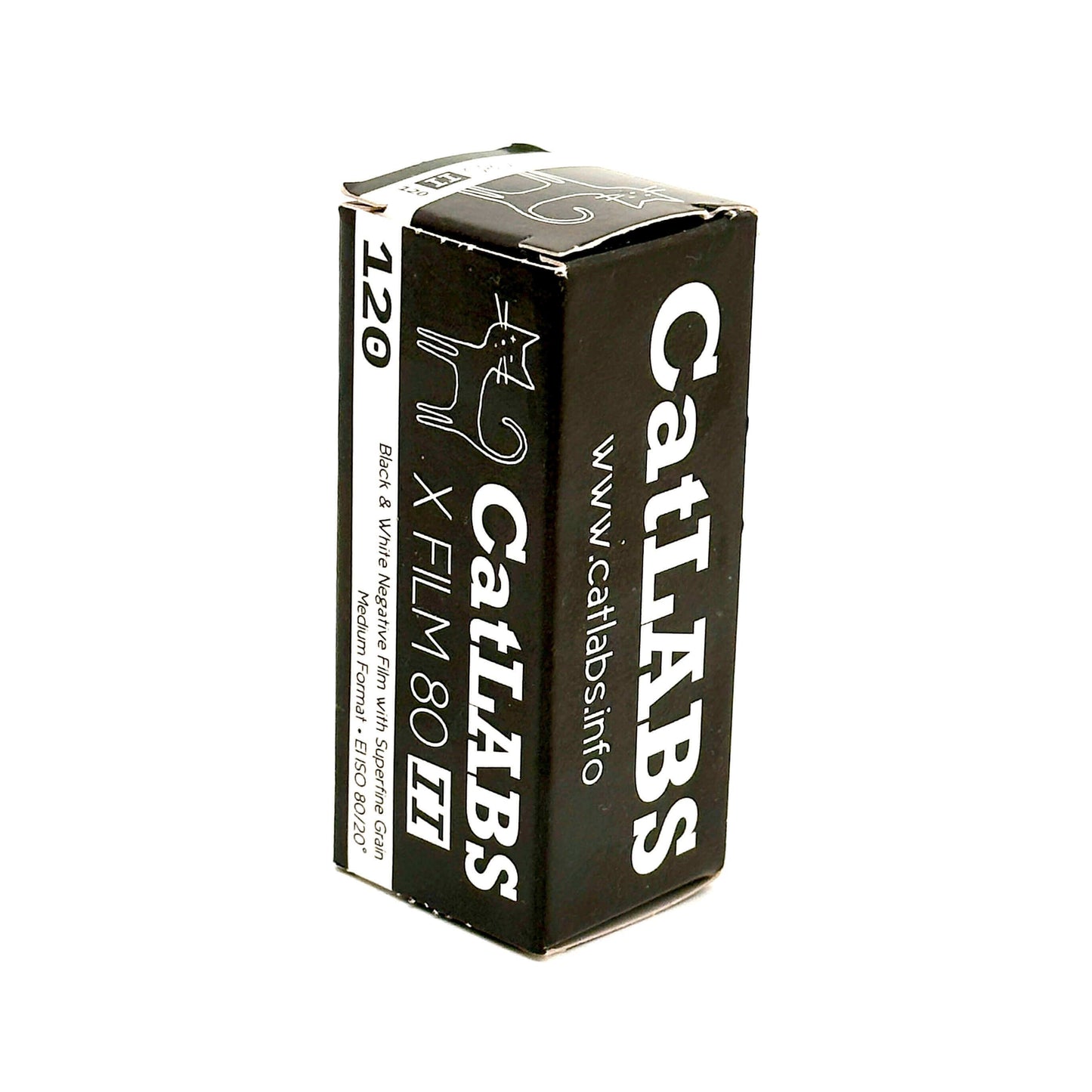 CatLABS X Film 80 II BW 120 film box for medium format photography, vintage-inspired, modern quality.