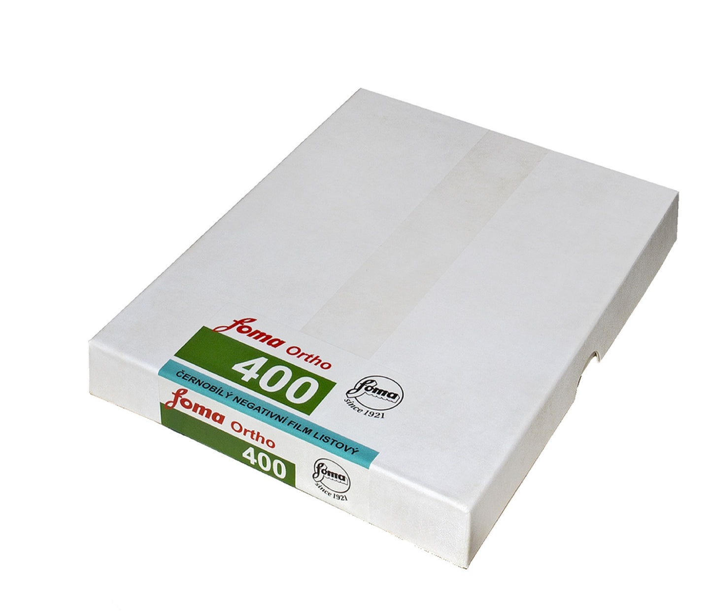 FOMA Ortho 400 black and white 4x5 inch sheet film packaging - 25 sheets.