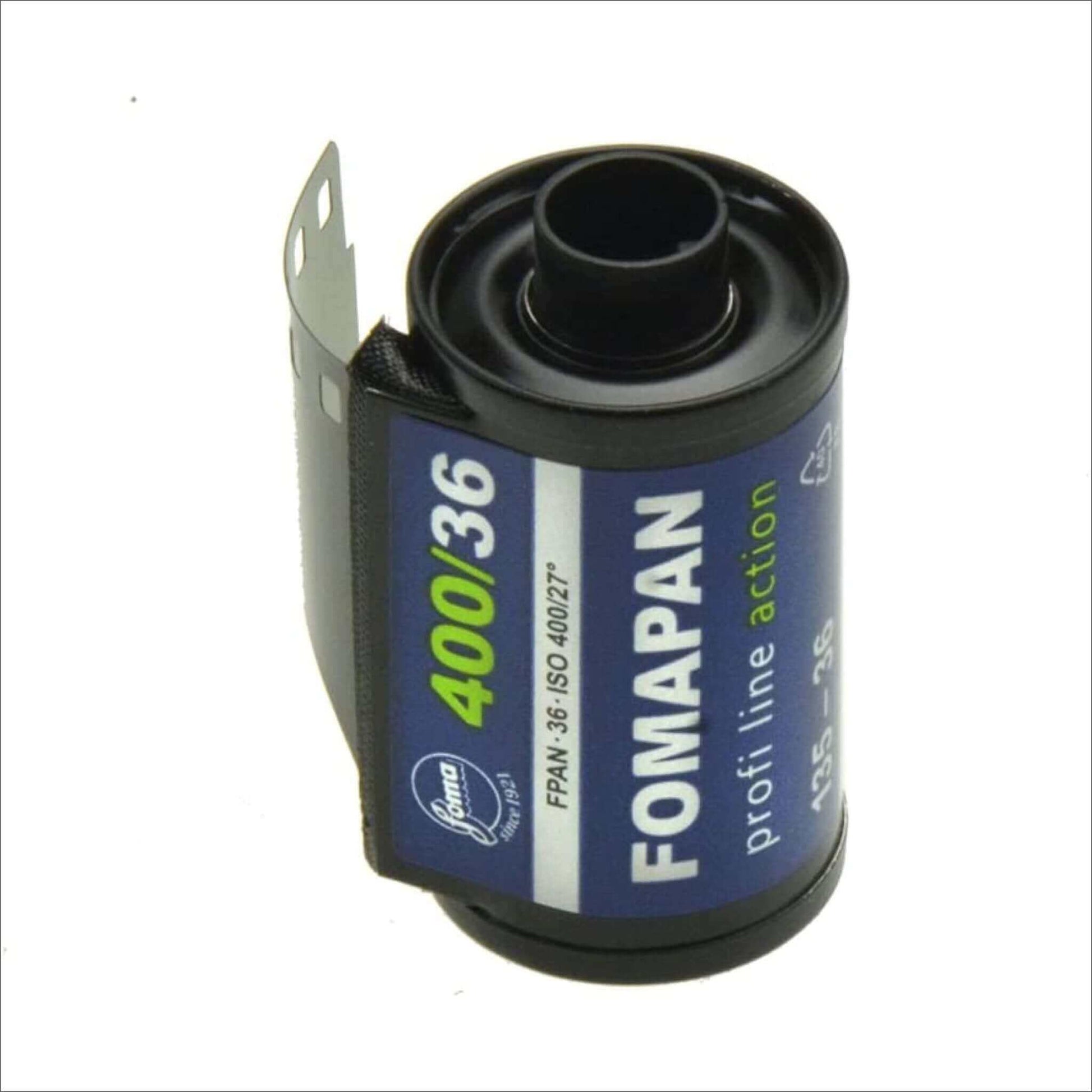 Fomapan Profi Action 400 ISO 35mm film roll, 36 exposure, designed for low light photography.