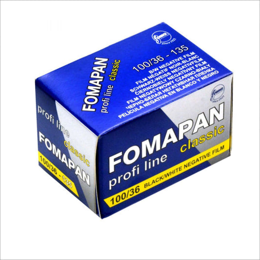 Fomapan Profi Classic 100 ISO 35mm black and white negative film packaging with 36 exposures.