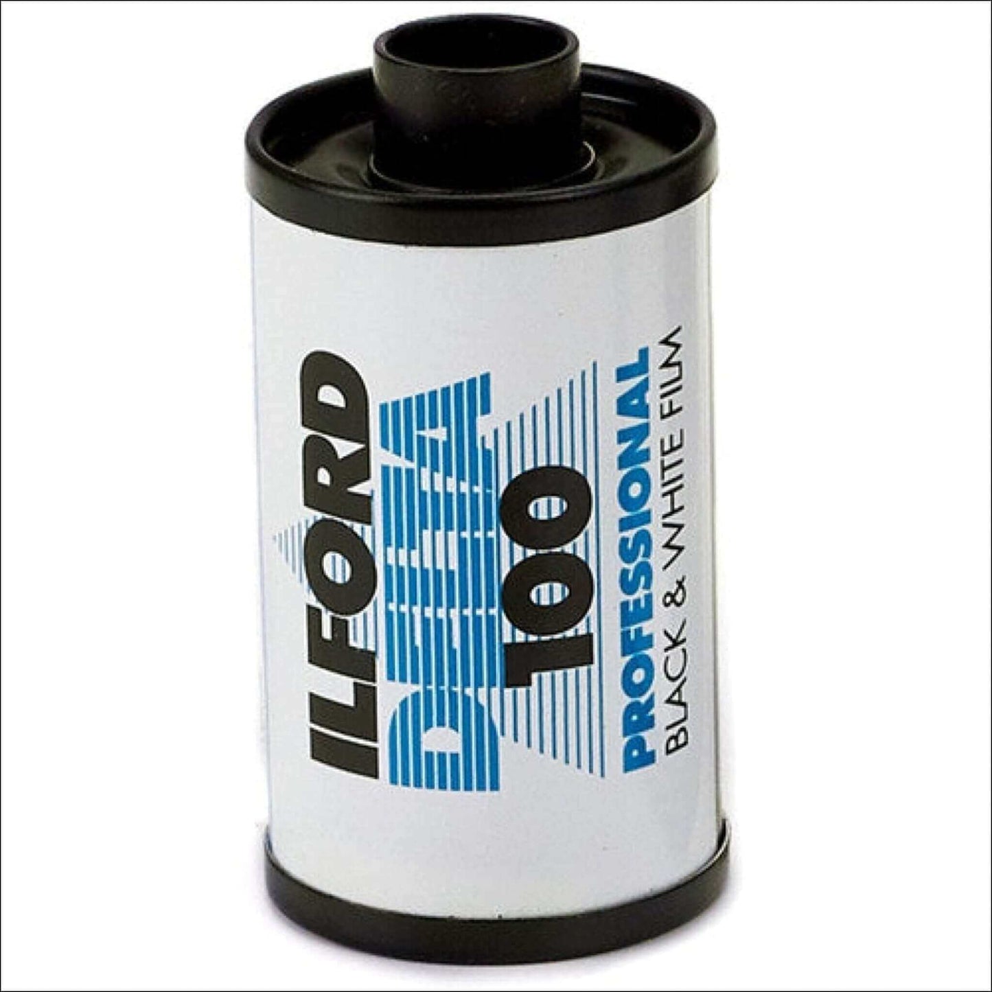Ilford Delta Pro 100 ISO black and white 35mm film canister, 36 exposures for professional photography.