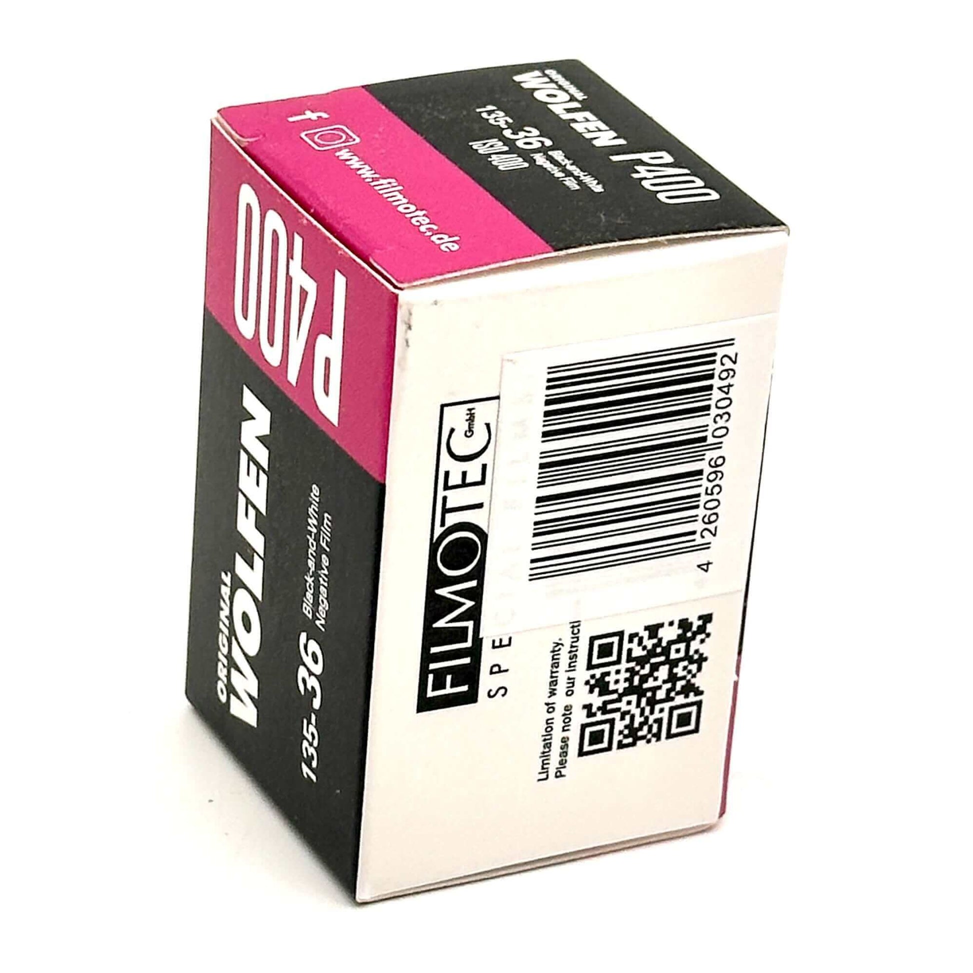 Orwo Wolfen NP400 35mm film box with barcode and product details