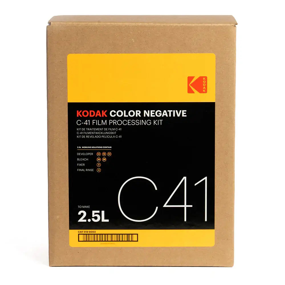 Kodak Color Negative C-41 Film Processing Kit 2.5L box with yellow and black label packaging.