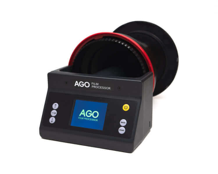 AGO Film Processor with digital display, designed for efficient black and white and color film development, reels included.