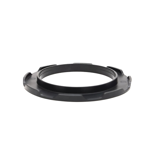 Black plastic ring adapter with textured ridges and a central groove