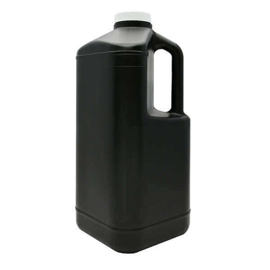 Arista Black Storage Bottle, 64 oz, designed to protect light-sensitive liquids with its opaque black design.