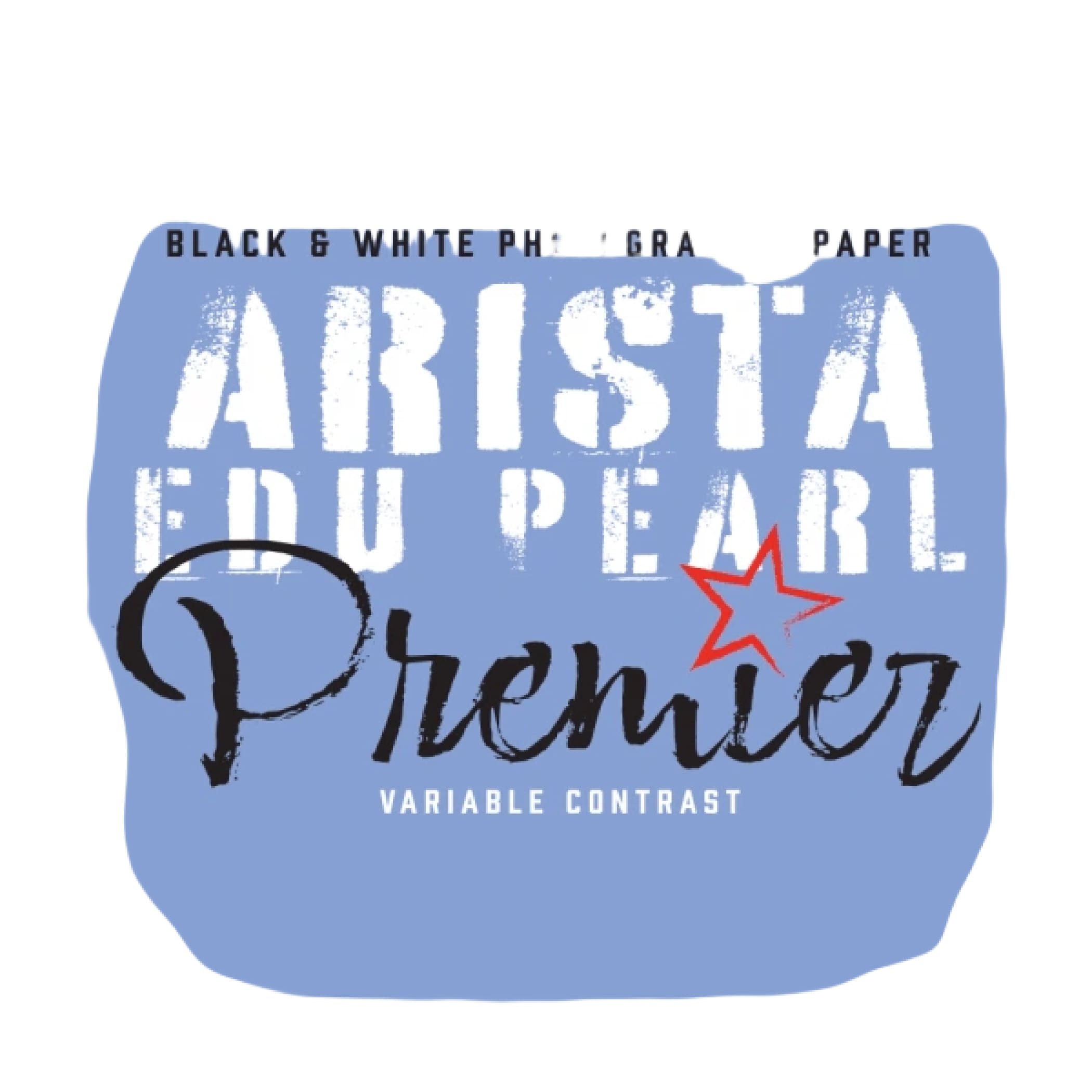 Arista premier black and white photographic paper with variable contrast, featuring a textured design accented by a red star.
