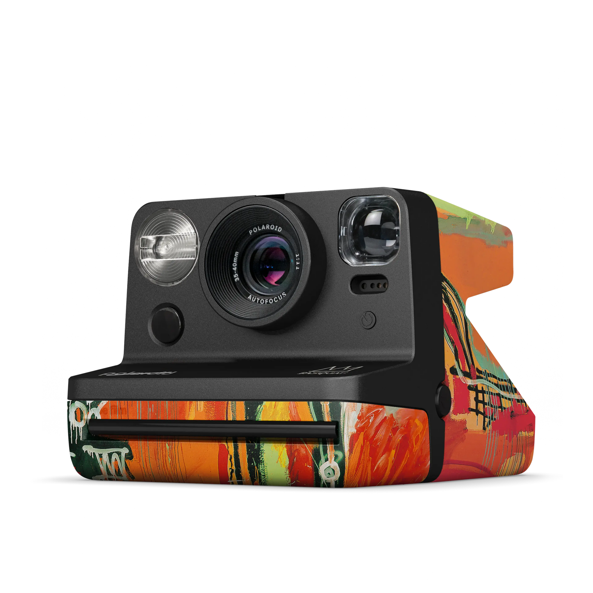 Colorful Polaroid camera with a vibrant, abstract design