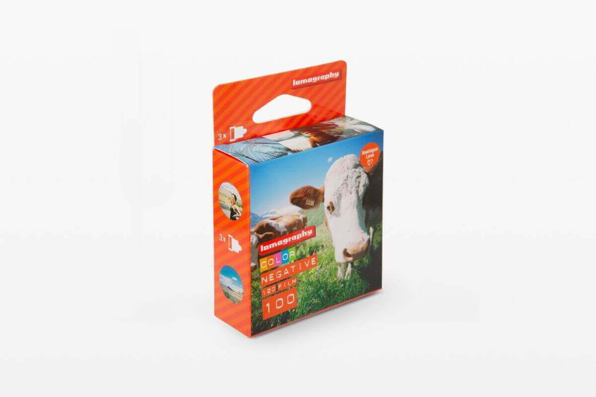 Lomography color negative film packaging with cow image on front