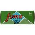 Green and blue rectangular box of foma ortho film with red cursive branding.