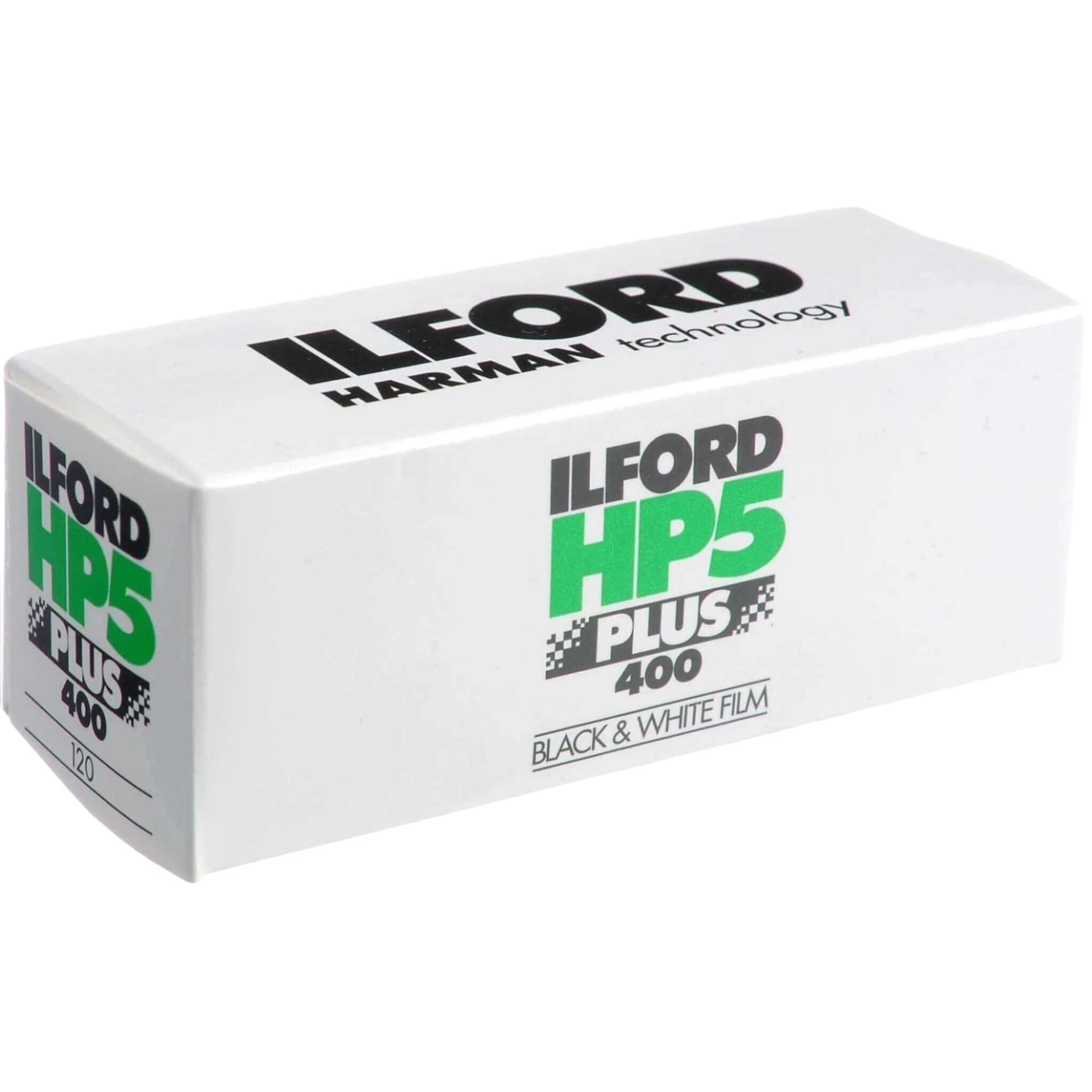 White rectangular box of ilford hp5 plus 400 black and white film.