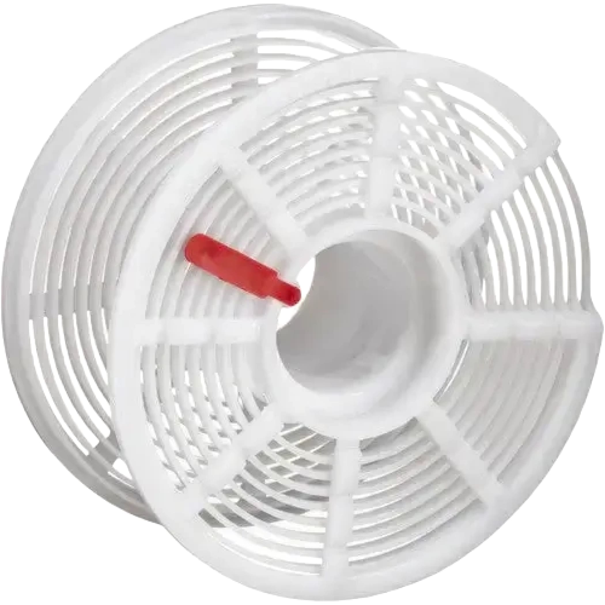 White plastic film spool with a red handle.