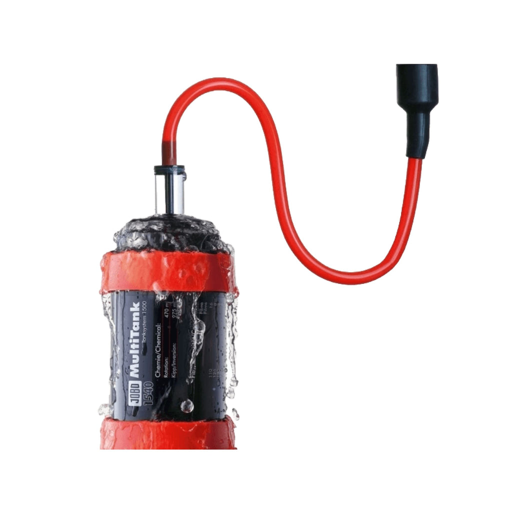 Red and black jibo multitank 3000 chemical pump with a flexible red hose.