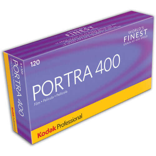 Kodak Portra 400 ISO 120 medium format film pack, known for high color saturation and skin-tone reproduction.
