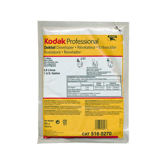 Kodak Professional Dektol Developer package for photo development, 3.8 liters (1 U.S. gallon), instructions and details on label