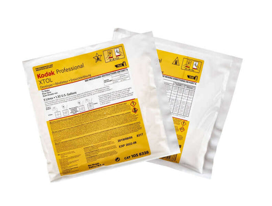 Kodak Professional XTOL film developer packets for photographic processing.