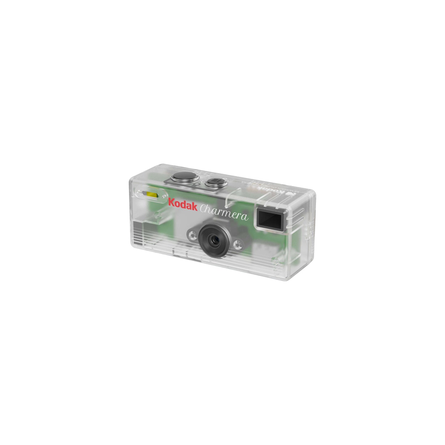 PRE-ORDER Kodak Charmera Keychain Digital Camera in a clear casing with buttons and lens.