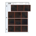 White plastic photo album page with brown protective sleeves for storing small photographs.