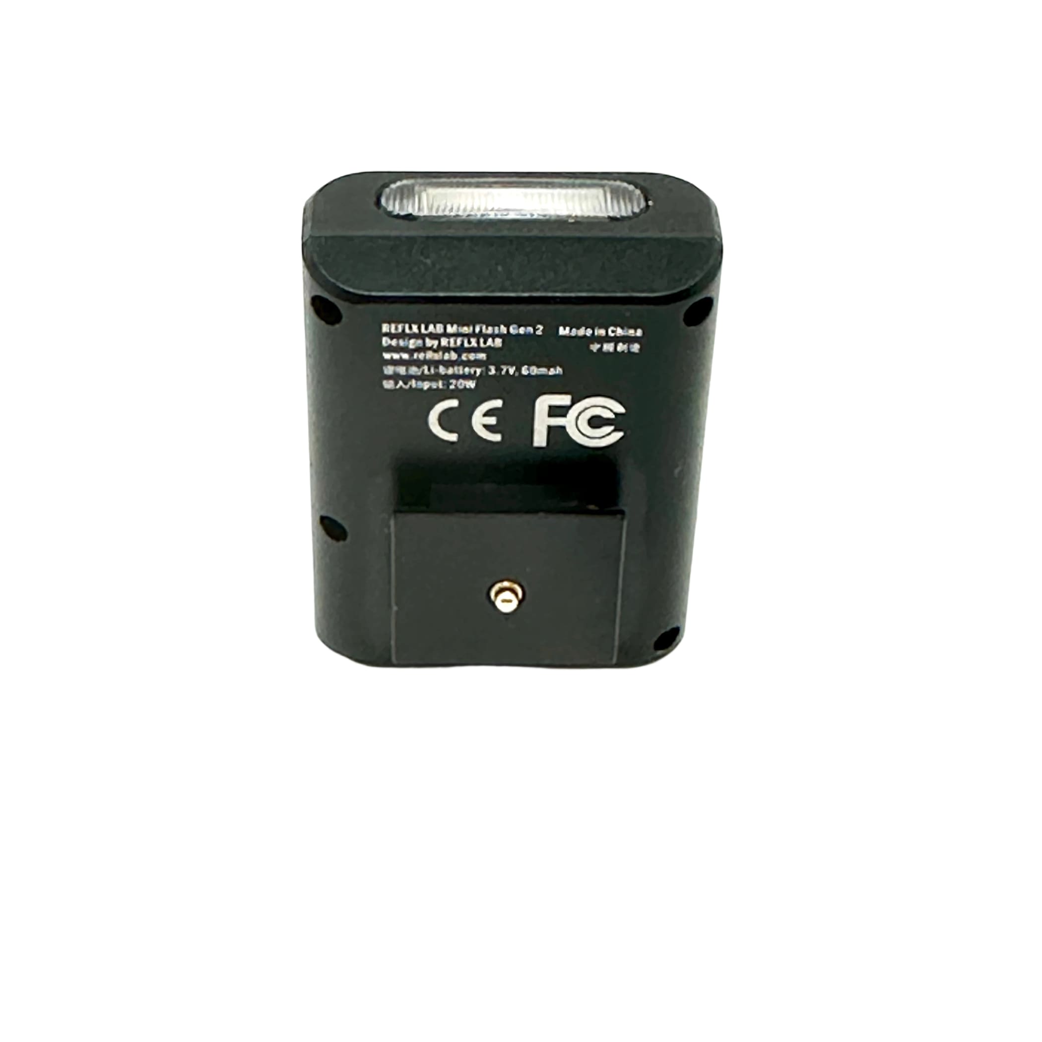 Black reflex lab mini flash gen 2 flash unit with a rectangular shape and a translucent front panel.