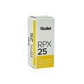 White and yellow rollei rpx 25 film box for black-and-white negative photography.