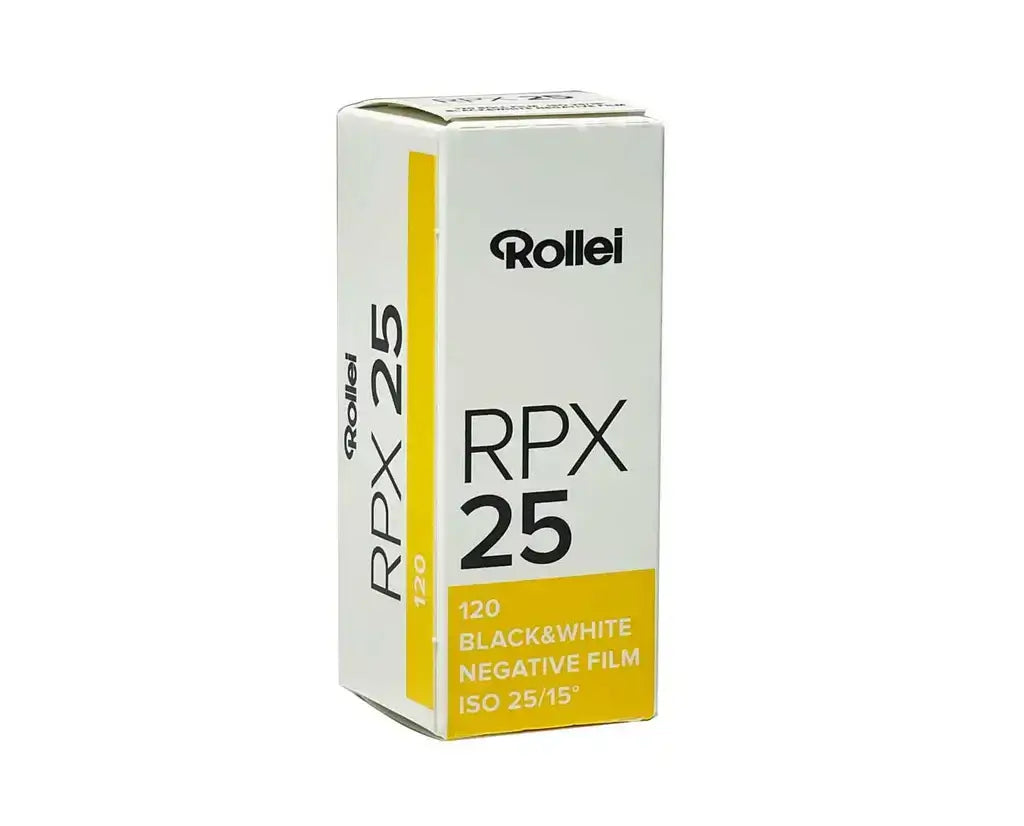 Rollei RPX 25 120 black and white negative film ISO 25/15 box