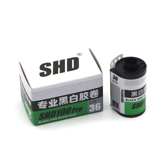 SHD100 Pro black and white film roll with box packaging, 135-36 exposure Dx code