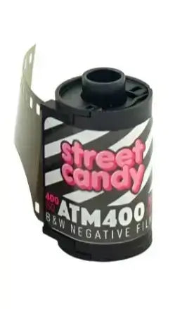 Street Candy ATM400 black and white negative film in a canister.