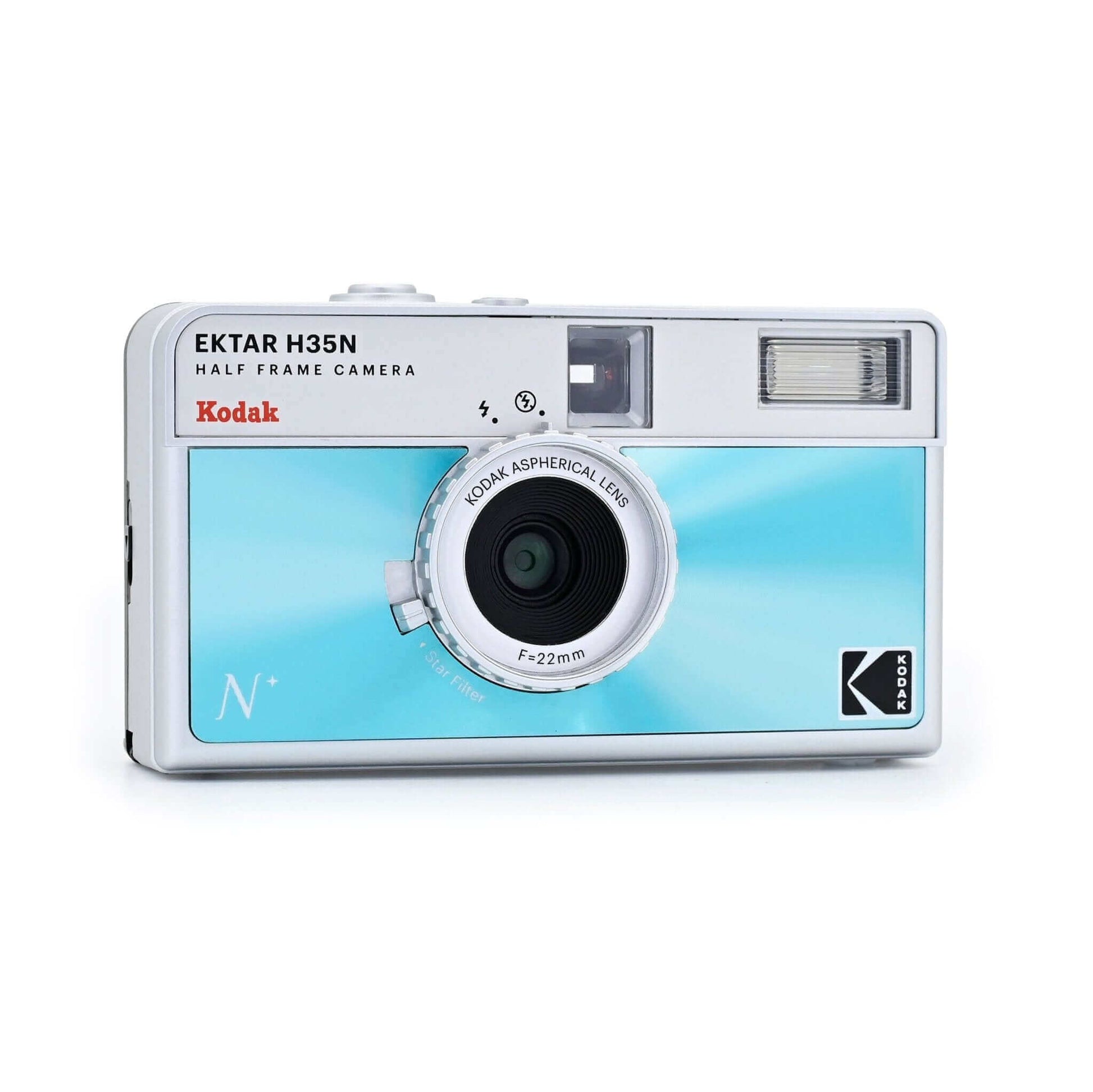 Kodak Ektar H35N half frame camera in blue, featuring compact design and retro style