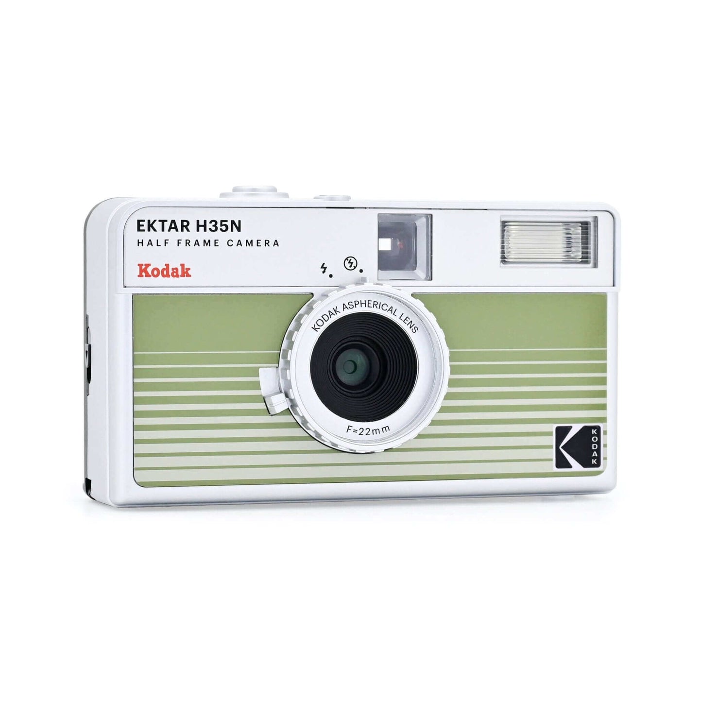 Kodak EKTAR H35N half frame camera with aspherical lens and green design.