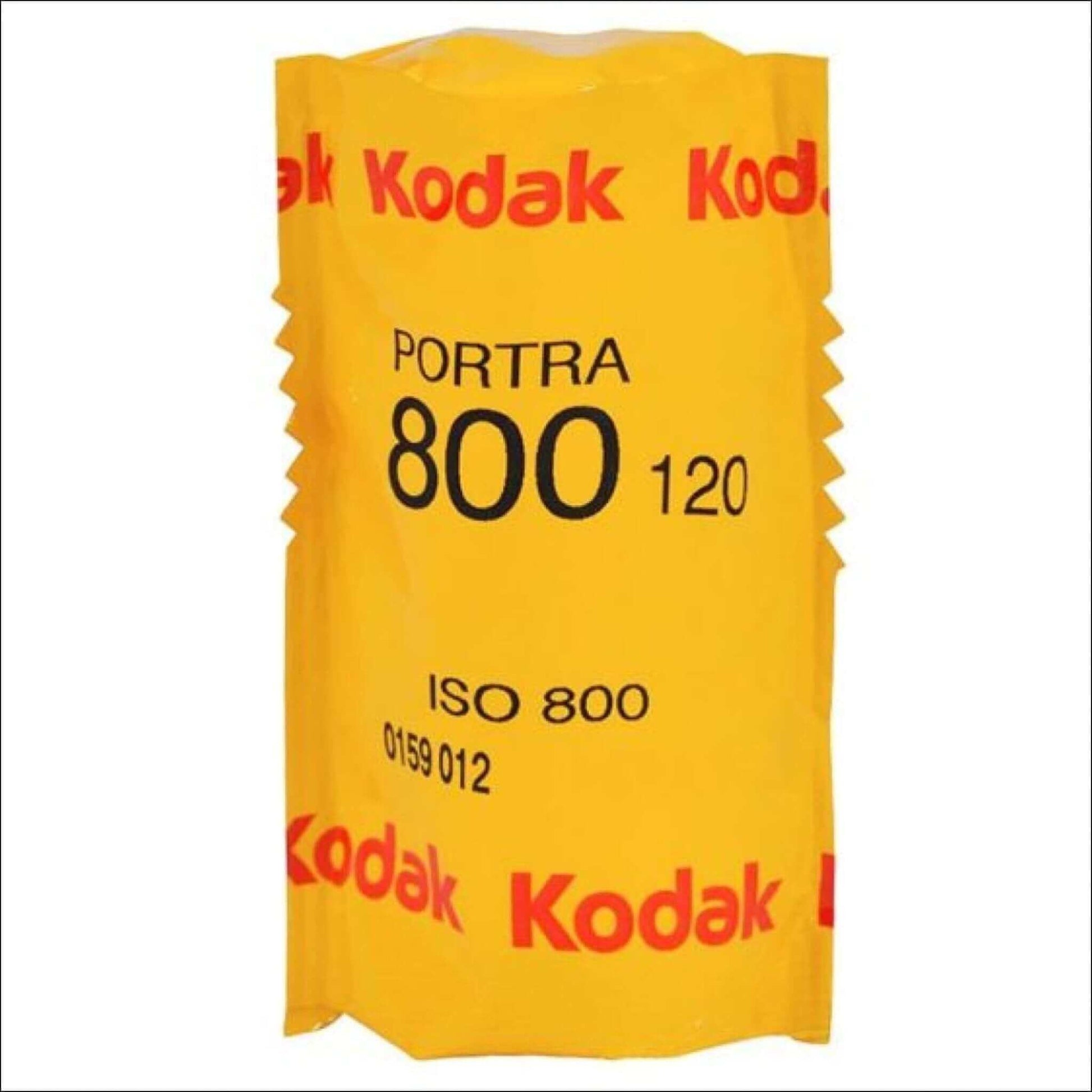 Kodak Portra 800 ISO 120 medium format film packaging in bright yellow with black text.