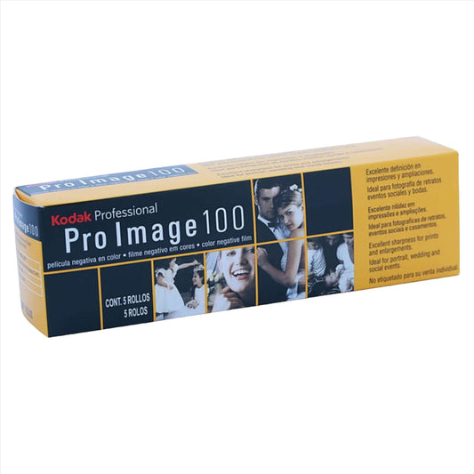 Kodak ProImage 100 ISO 35mm film 5-pack packaging, ideal for portraits and vibrant color photography.