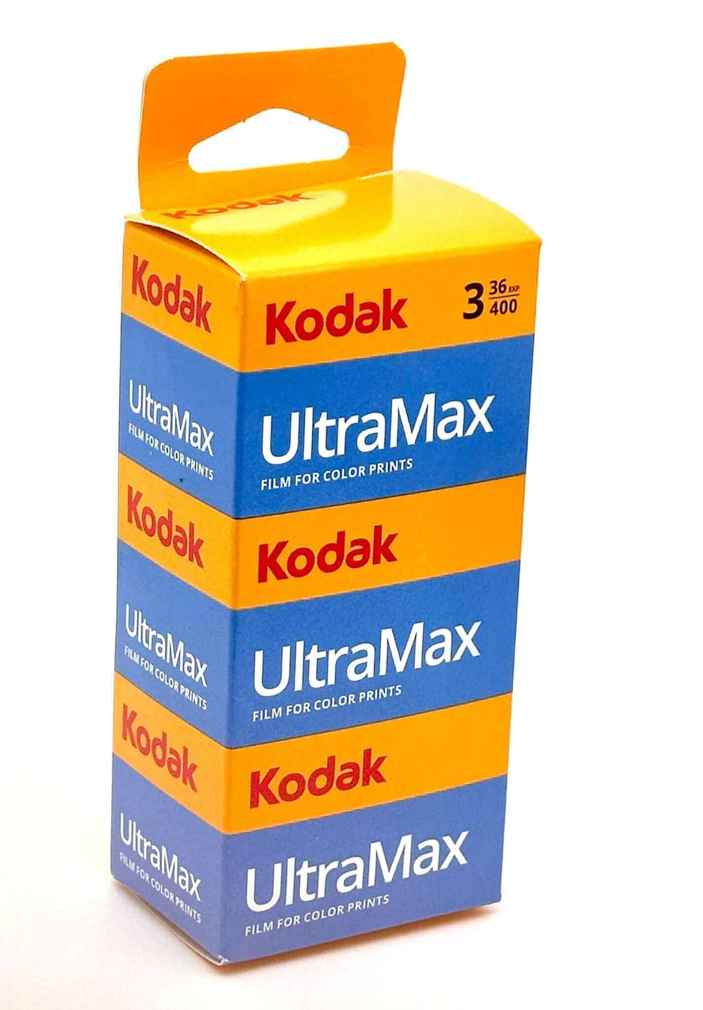 3-Pack of Kodak UltraMax 400 ISO 35mm film for color prints, featuring 108 exposures in total.