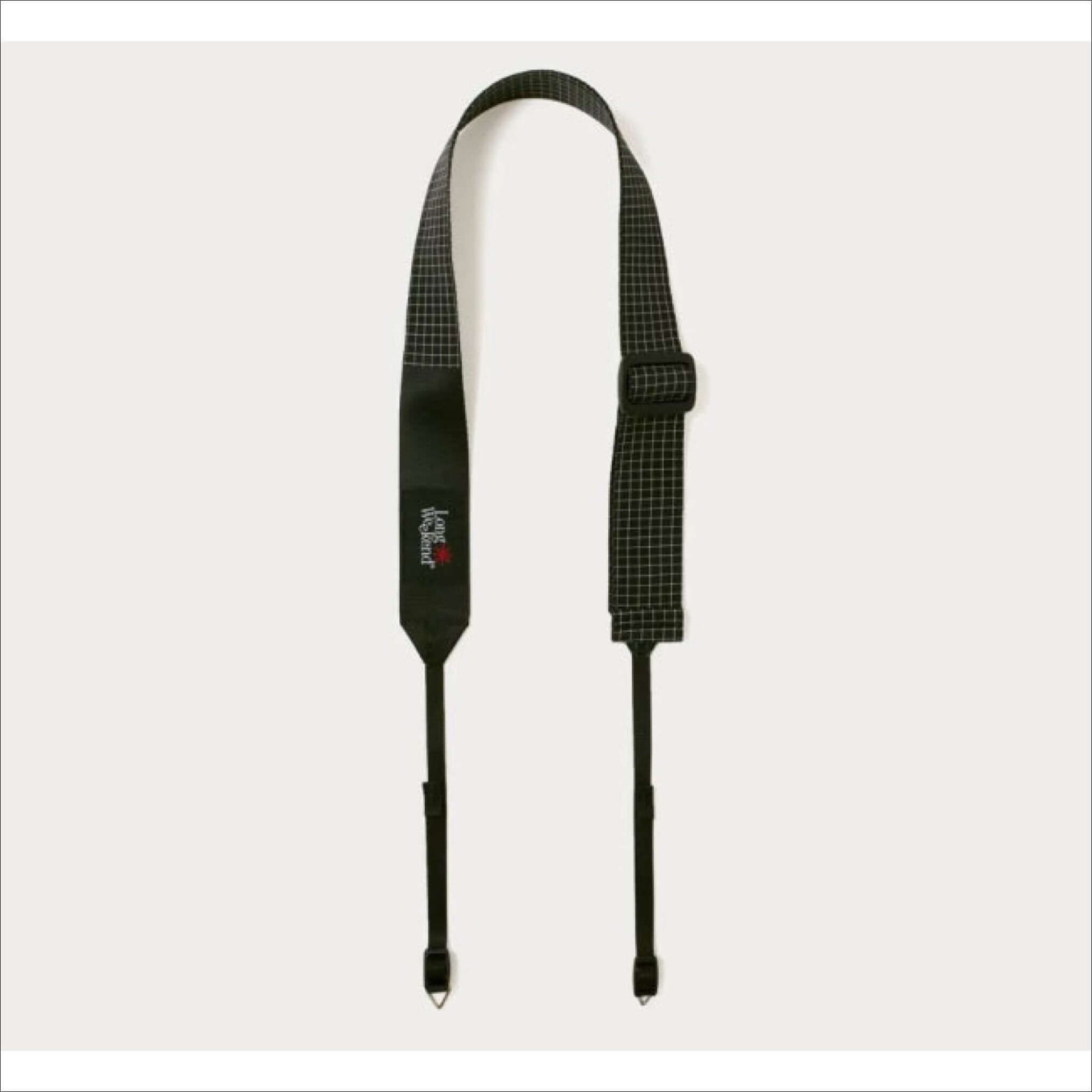 Long Weekend Adjustable Camera Neck Strap in black, featuring strong ripstop material and reinforced stitching for comfort.
