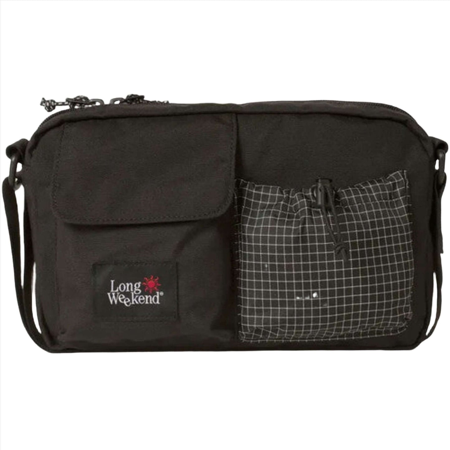 Long Weekend Santa Fe Camera Bag in black with grid pocket, perfect for film photography and travel.